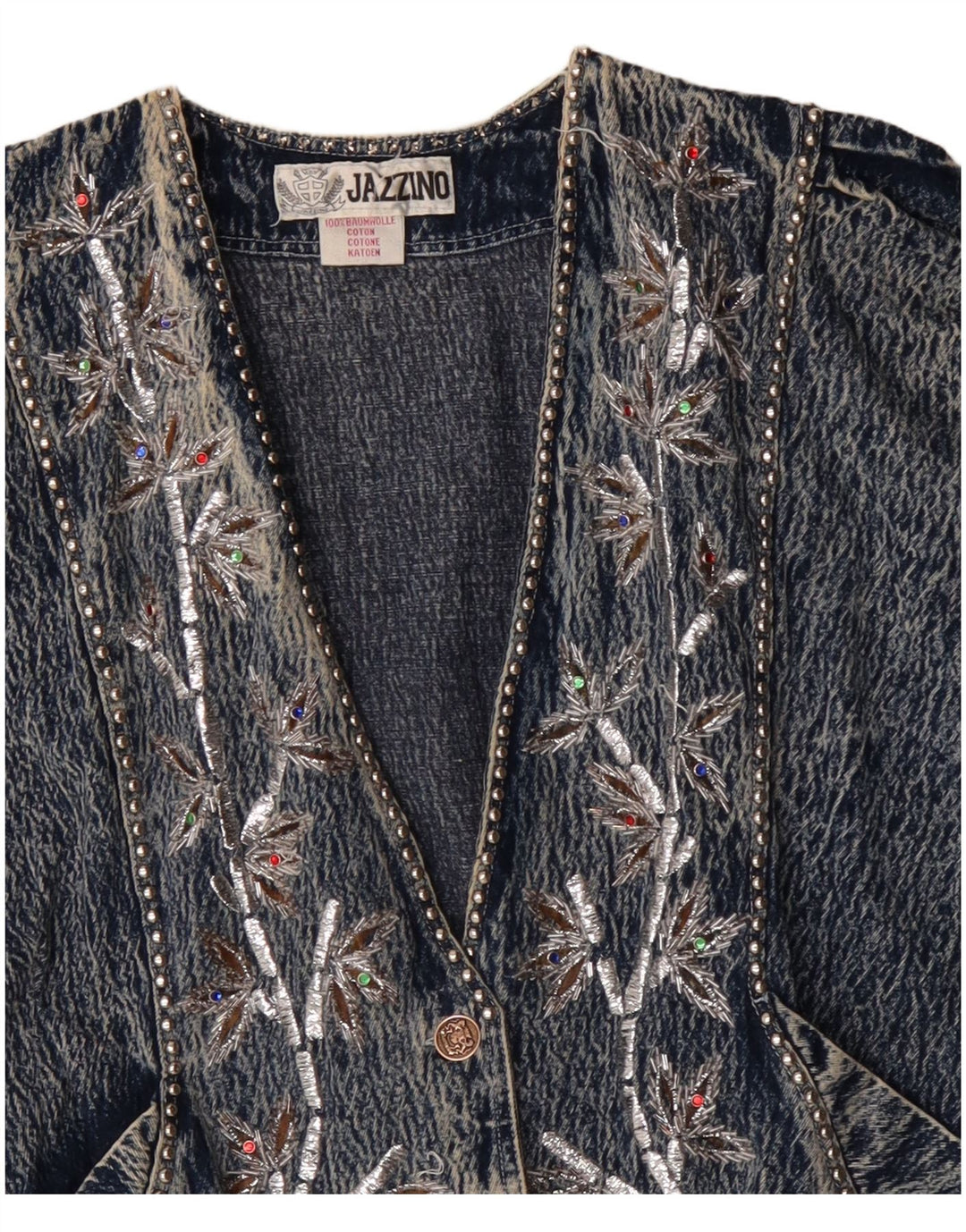 Jaqueta jeans feminina JAZZINO manga 3/4 oversized Reino Unido 18 XL azul floral