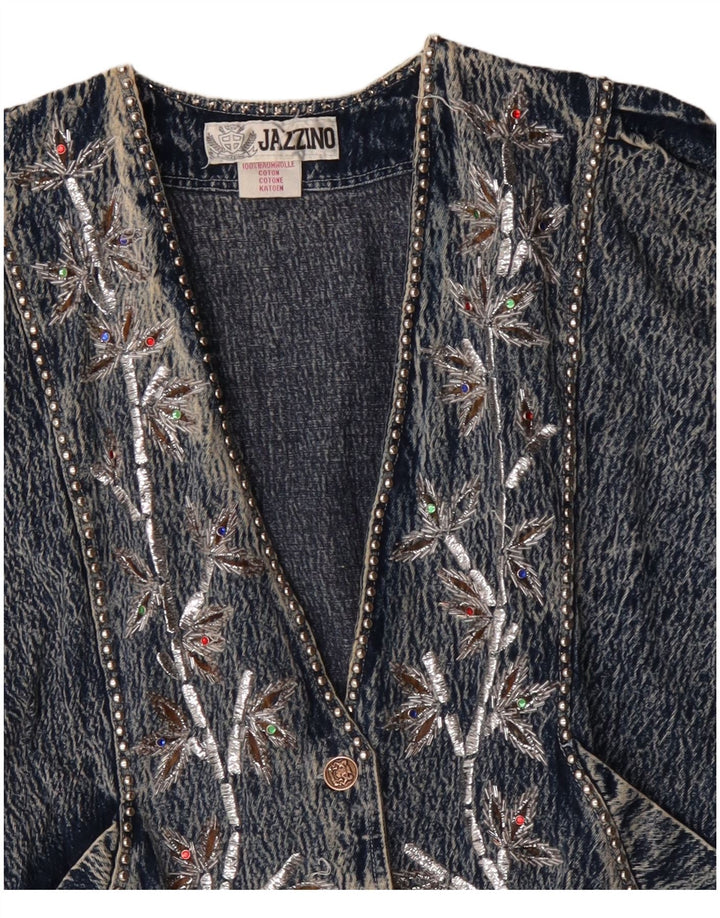 Jaqueta jeans feminina JAZZINO manga 3/4 oversized Reino Unido 18 XL azul floral