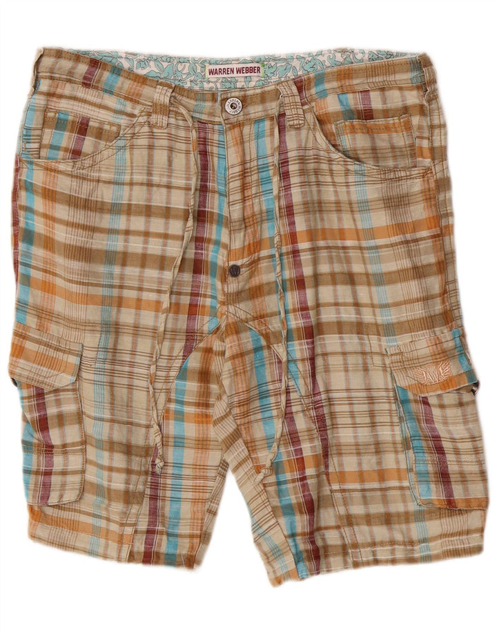 Shorts cargo masculino Warren Webber XL W36 bege xadrez linho