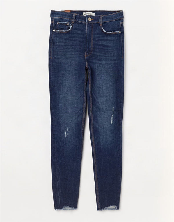Zara Calça jeans feminina Trafaluc desgastada EU 38 pequena W28 L27 azul marinho