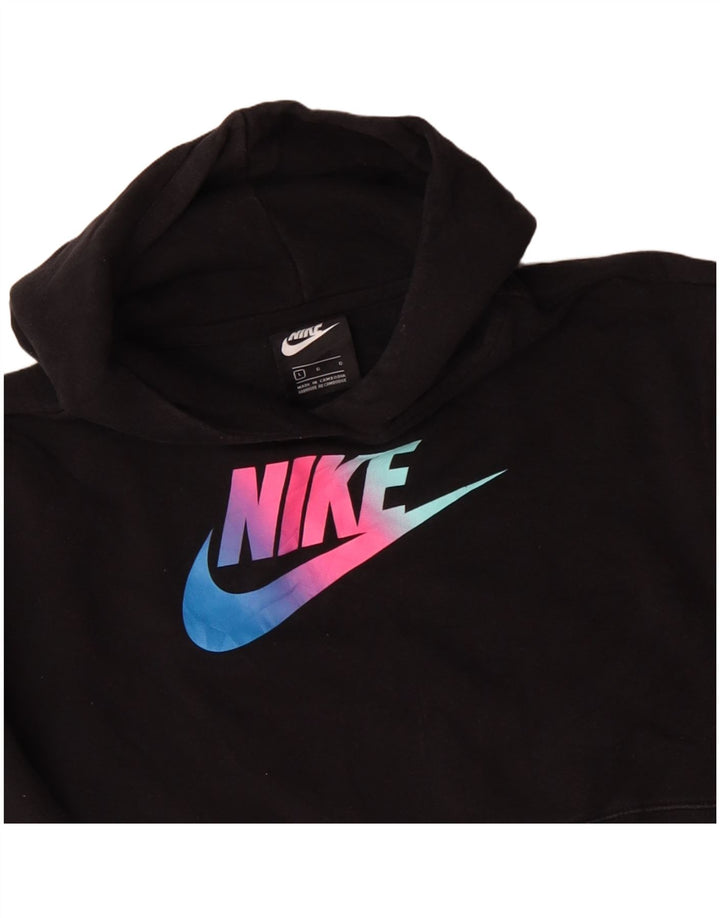 NIKE Girls Crop Graphic Hoodie Jumper 12-13 anos grande algodão preto