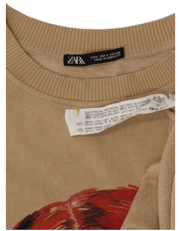 Moletom feminino Zara com padrão abstrato Reino Unido 16 grande algodão bege
