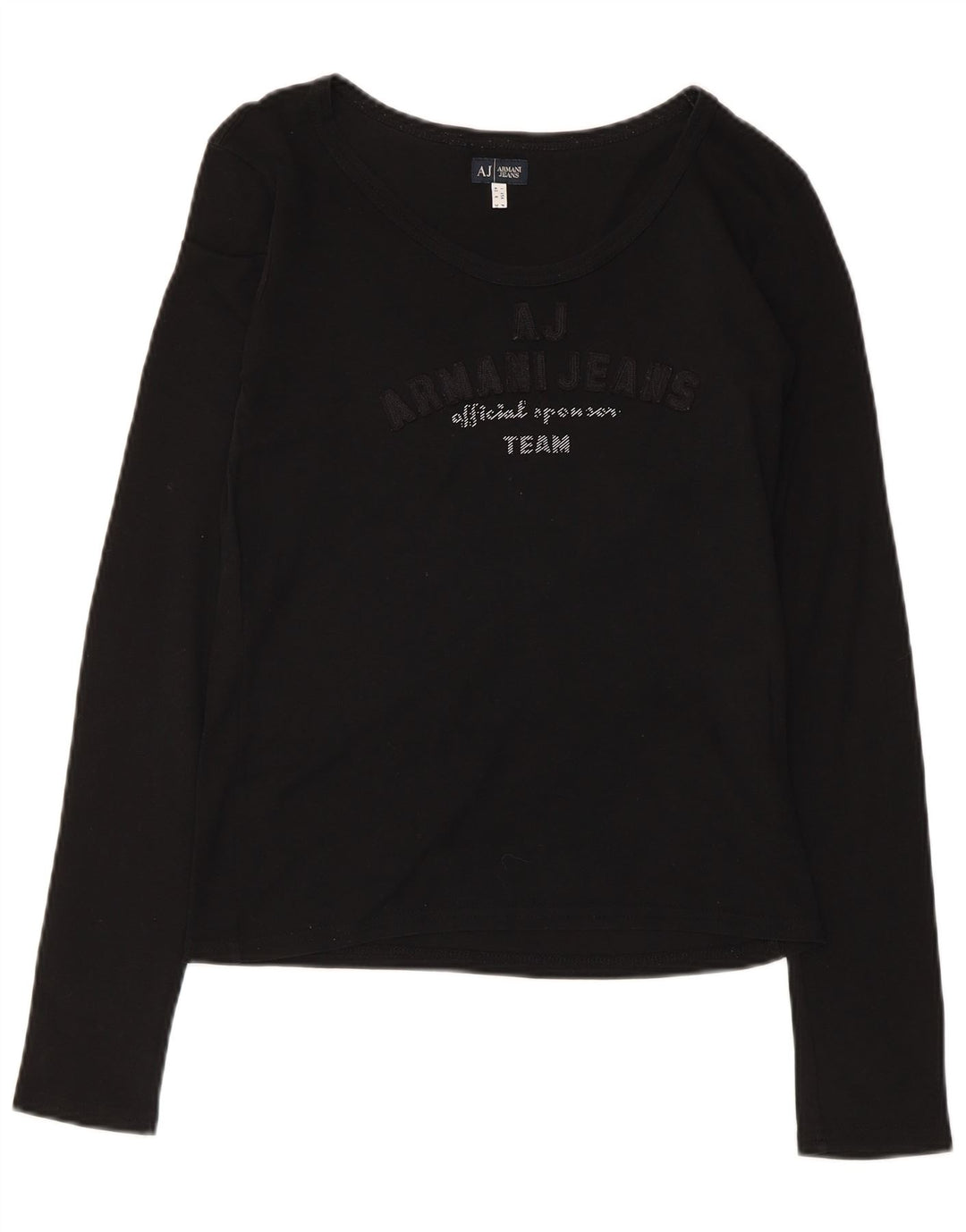 Top gráfico feminino Armani manga comprida Reino Unido 12 algodão preto médio
