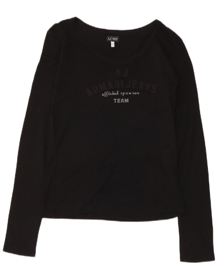 Top gráfico feminino Armani manga comprida Reino Unido 12 algodão preto médio