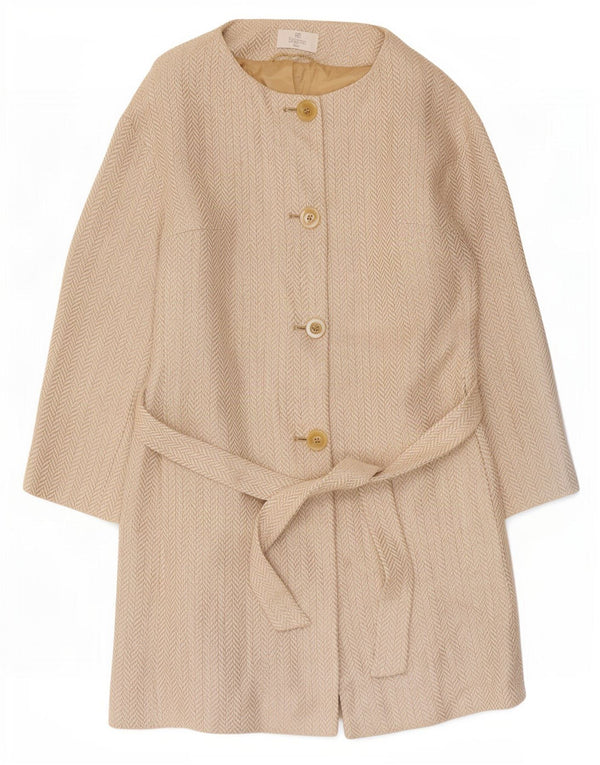 Elegance Womens Overcoat UK 12 Medium Beige Herringbone Linen