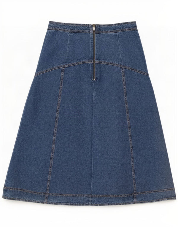 Saia jeans feminina de cintura alta Marks & Spencer UK 8 pequena W28 azul