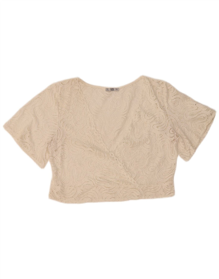 Zara Womens Lace Crop Top Reino Unido 16 Grande Branco