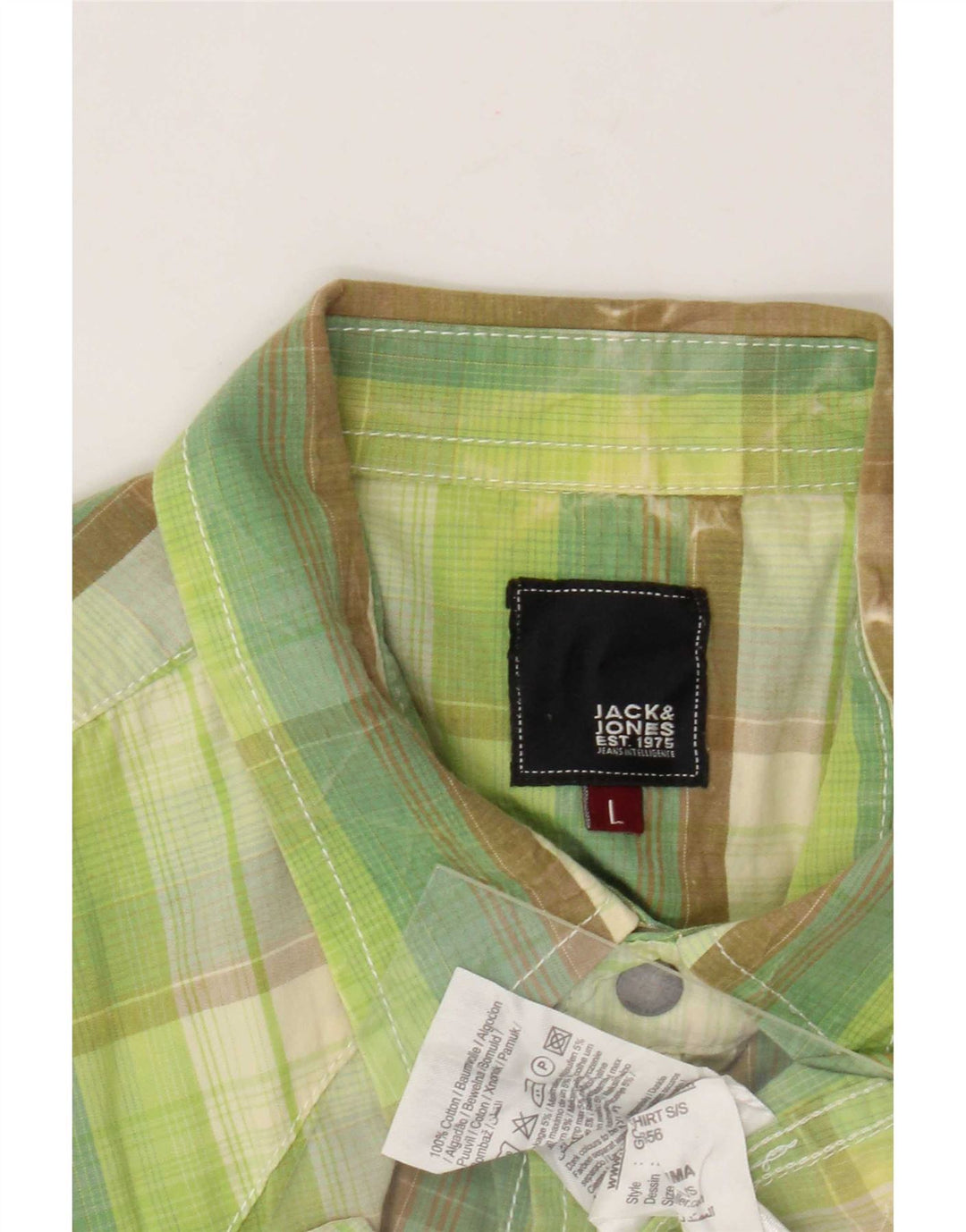 Camisa masculina de manga curta Jack & Jones grande algodão xadrez verde
