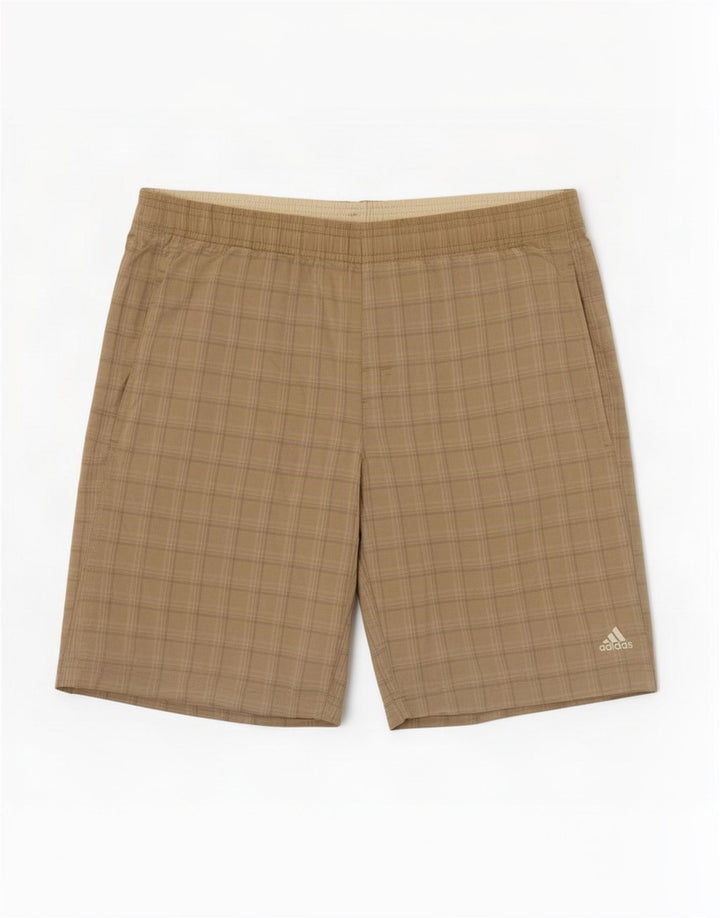 Shorts de natação masculino Adidas grande poliéster xadrez bege