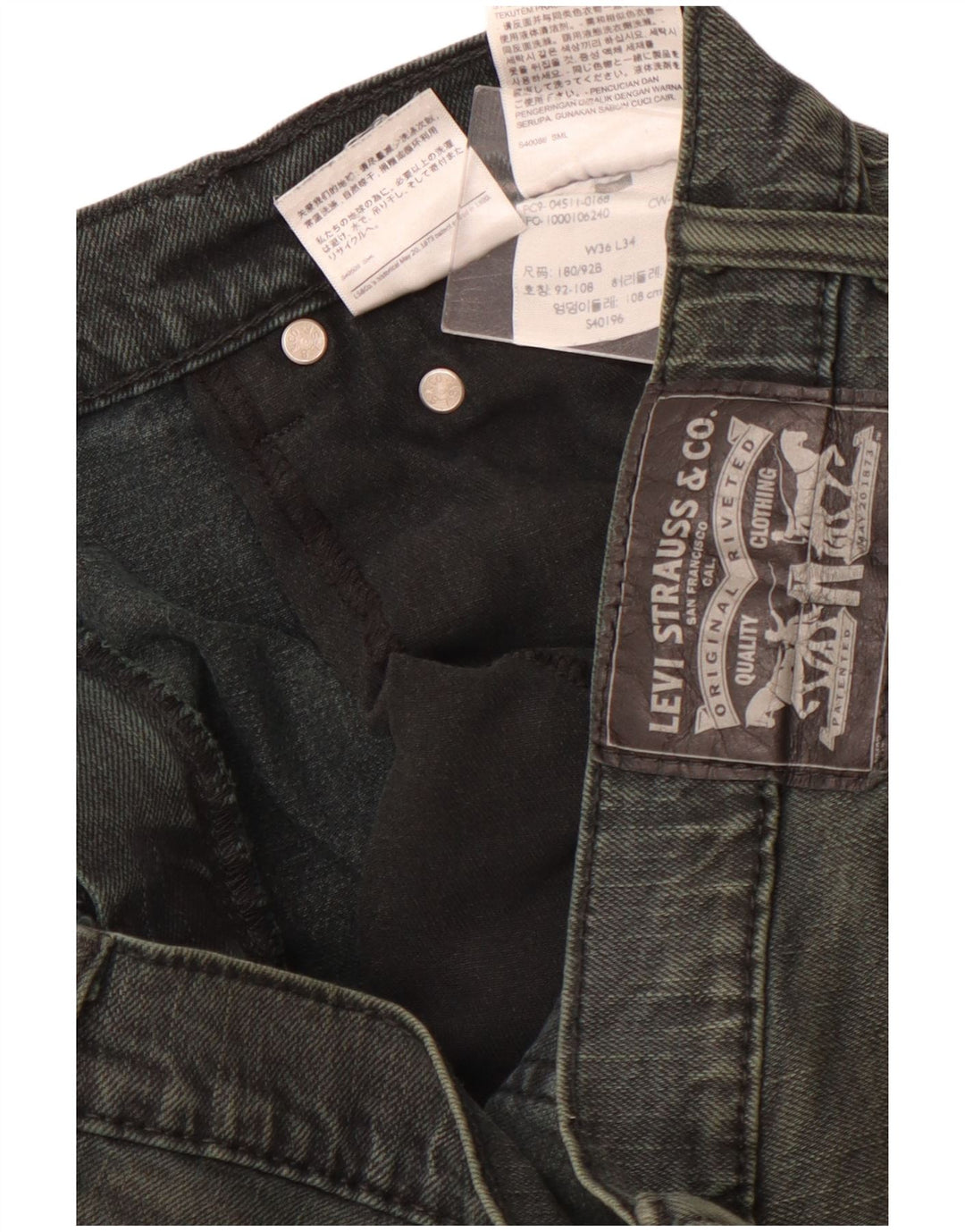 LEVI'S Jeans retos masculinos W36 L34 algodão verde