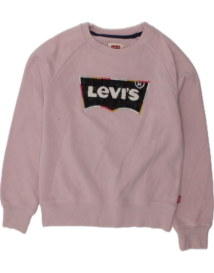 LEVI'S Girls Graphic Sweatshirt Jumper 9-10 Years Pink Cotton Vintage Levi's and Second-Hand Levi's from Messina Hembry 