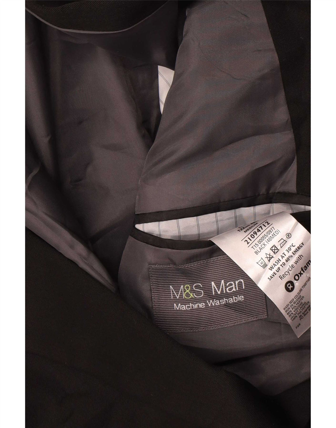 Jaqueta blazer masculina de 2 botões Marks & Spencer Reino Unido 48 2XL poliéster preto