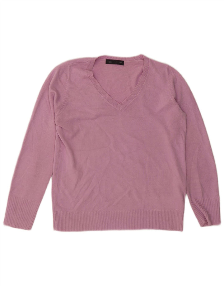 Suéter feminino Marks & Spencer com decote em V Reino Unido 12 acrílico roxo médio