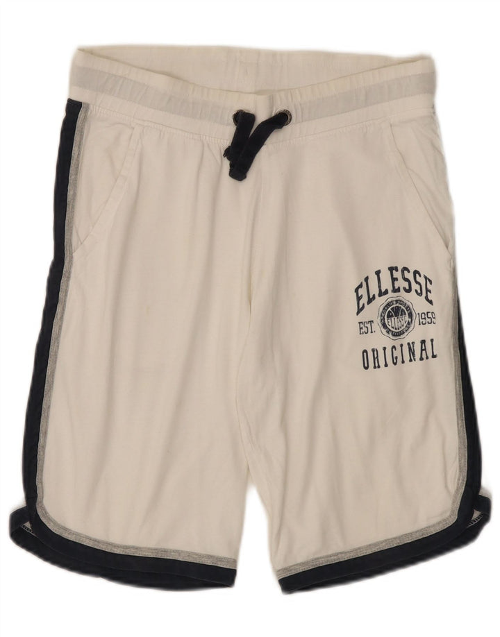 Ellesse Mens Graphic Sport Shorts médio branco colorblock algodão
