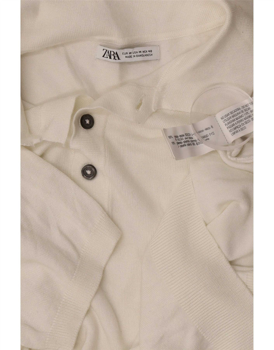 Zara Suéter masculino de manga curta com gola polo e viscose branca média