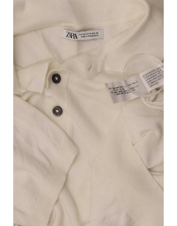Zara Suéter masculino de manga curta com gola polo e viscose branca média