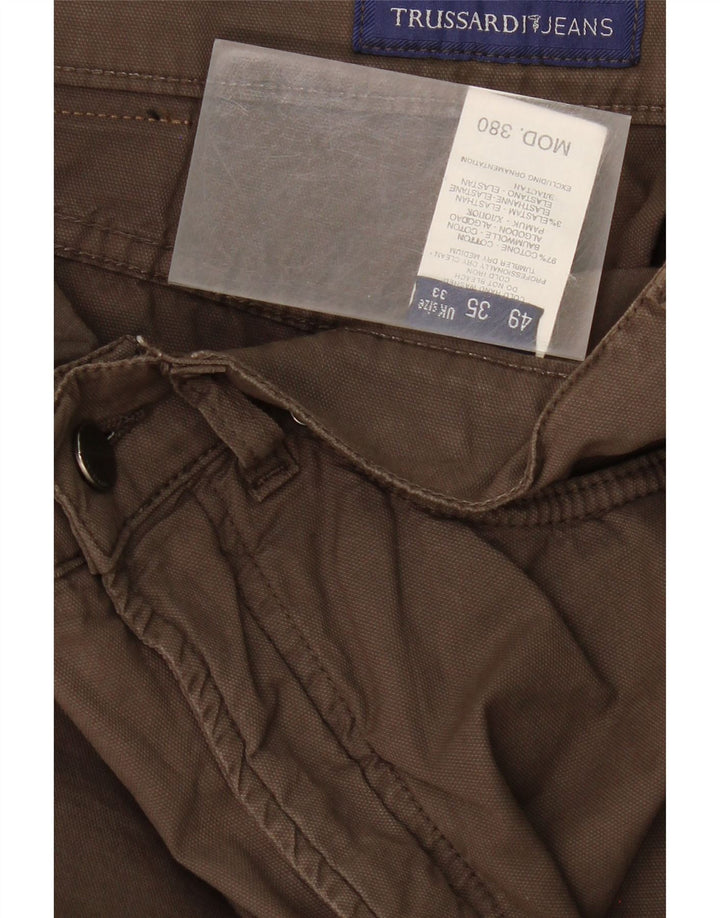 TRUSSARDI Mens Straight Casual Trousers W33 L29 Brown Cotton Vintage Trussardi and Second-Hand Trussardi from Messina Hembry 