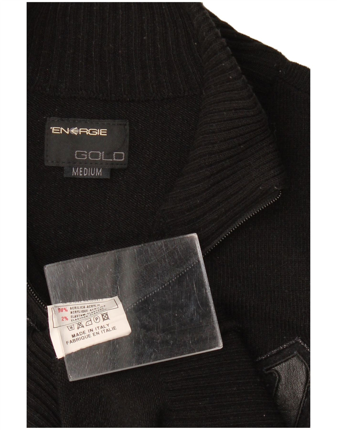 Suéter cardigã feminino sem mangas Energie UK 12 acrílico preto médio