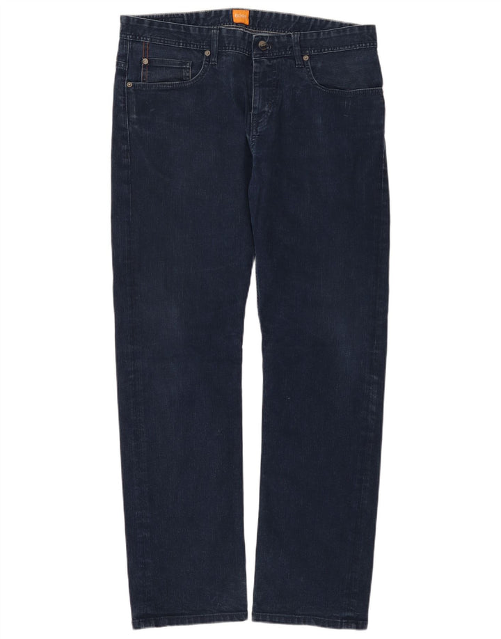 Hugo Boss Mens Straight Jeans W33 L32 Azul Marinho Algodão