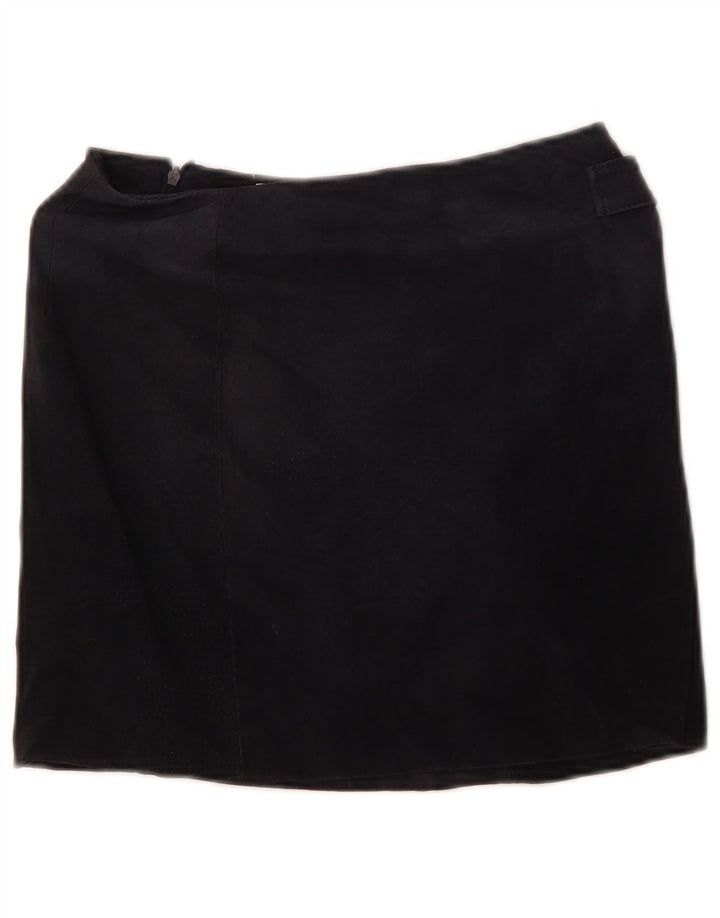 Mini saia feminina de camurça Mango EU 34 XS W28 couro azul marinho