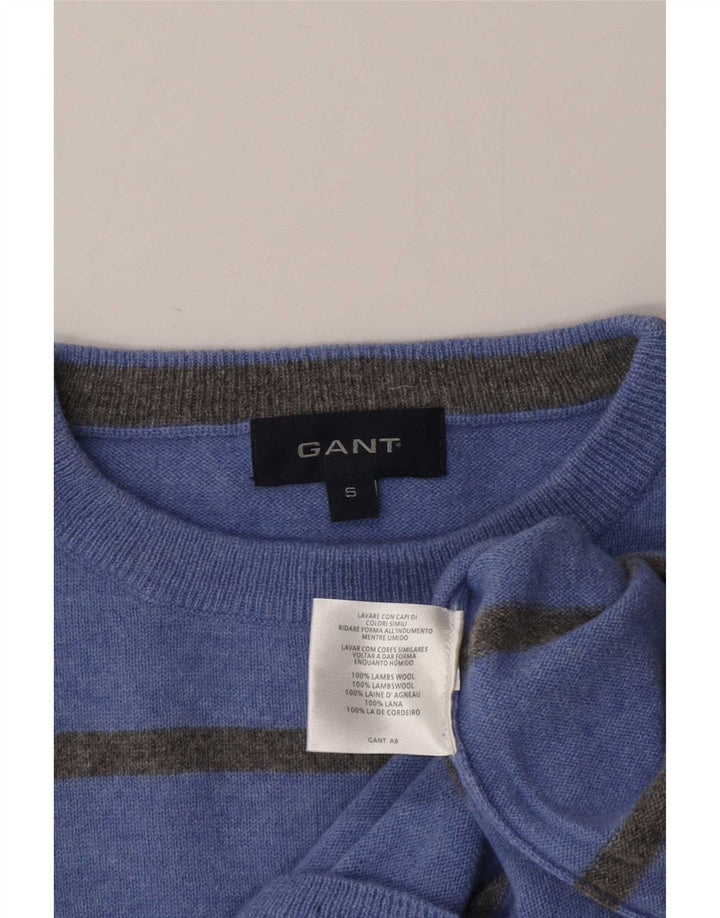 Suéter masculino Gant com gola redonda e lã de carneiro listrada azul pequena