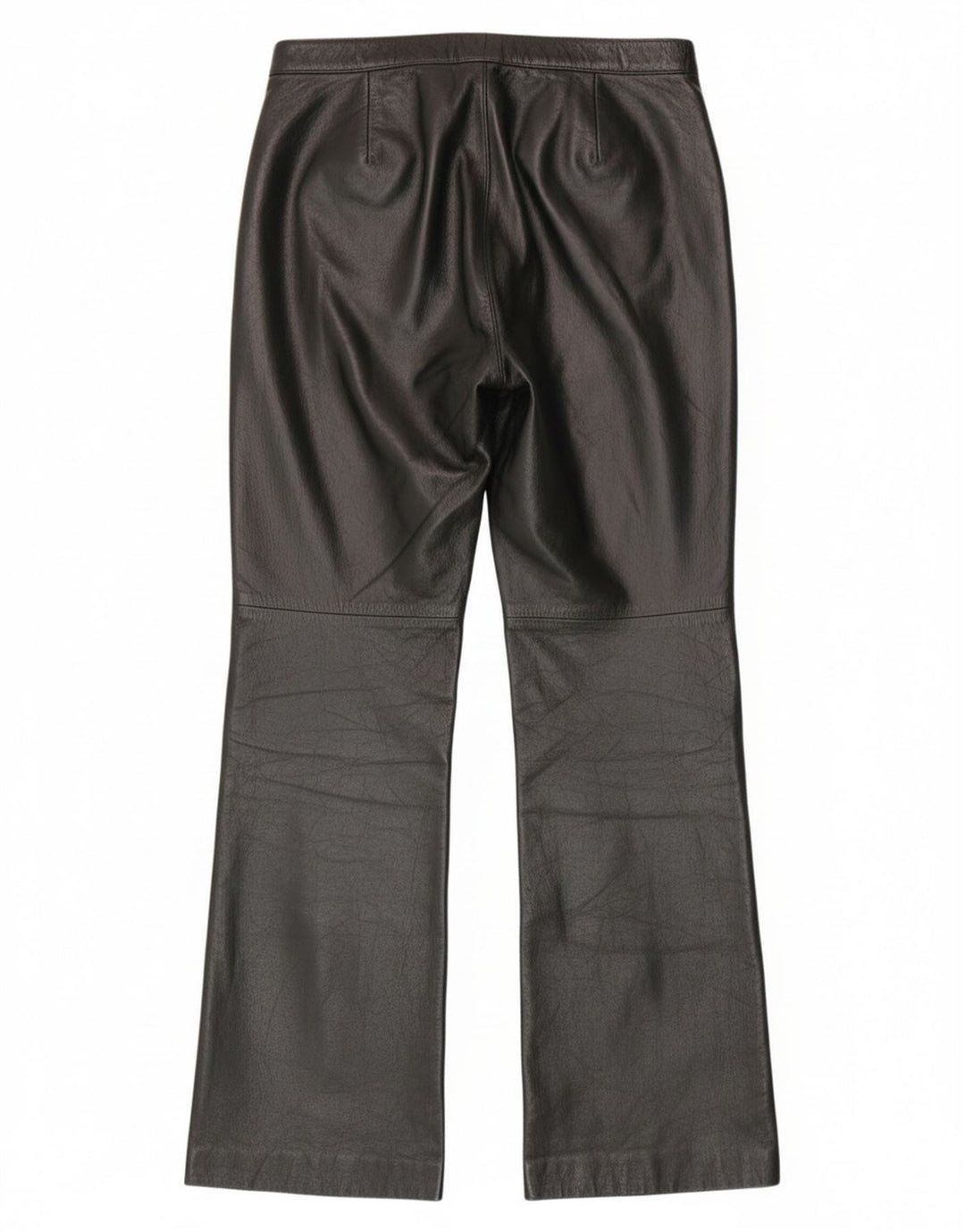 Calça feminina vintage de couro bootcut IT 44 médio W28 L30 couro preto