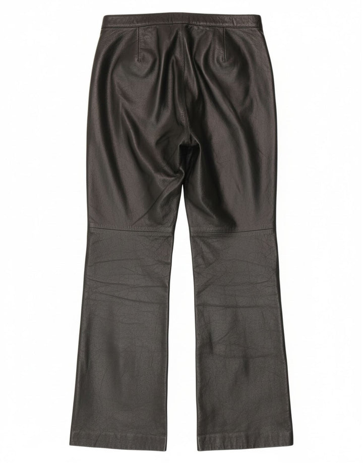 Calça feminina vintage de couro bootcut IT 44 médio W28 L30 couro preto