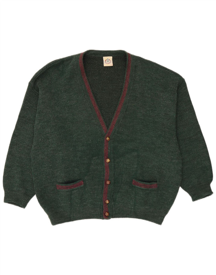 Suéter Cardigan Masculino Vintage XL Lã Verde