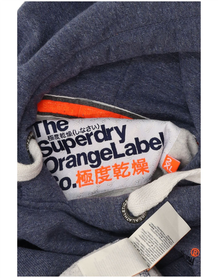 SUPERDRY moletom com capuz masculino 2XL algodão manchado azul