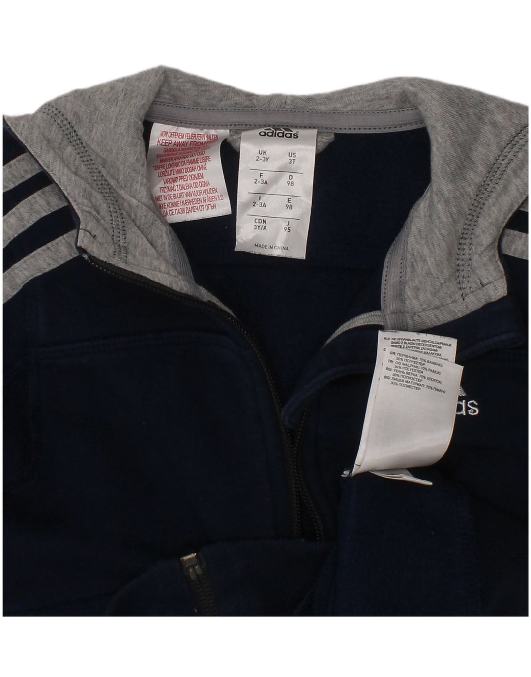 Suéter Adidas Boys Zip com capuz 2-3 anos azul marinho algodão