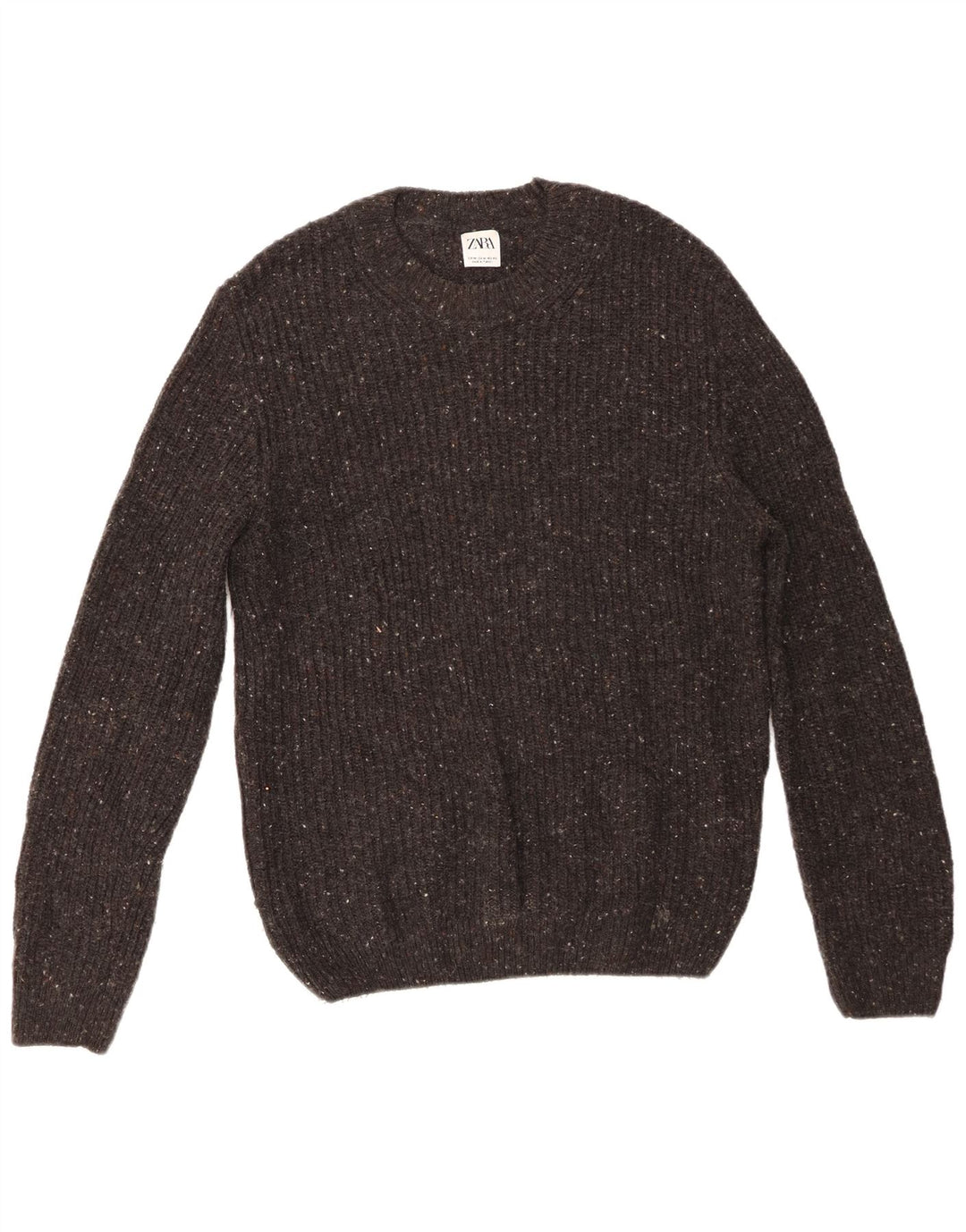 Suéter masculino Zara com gola redonda e lã manchada cinza médio