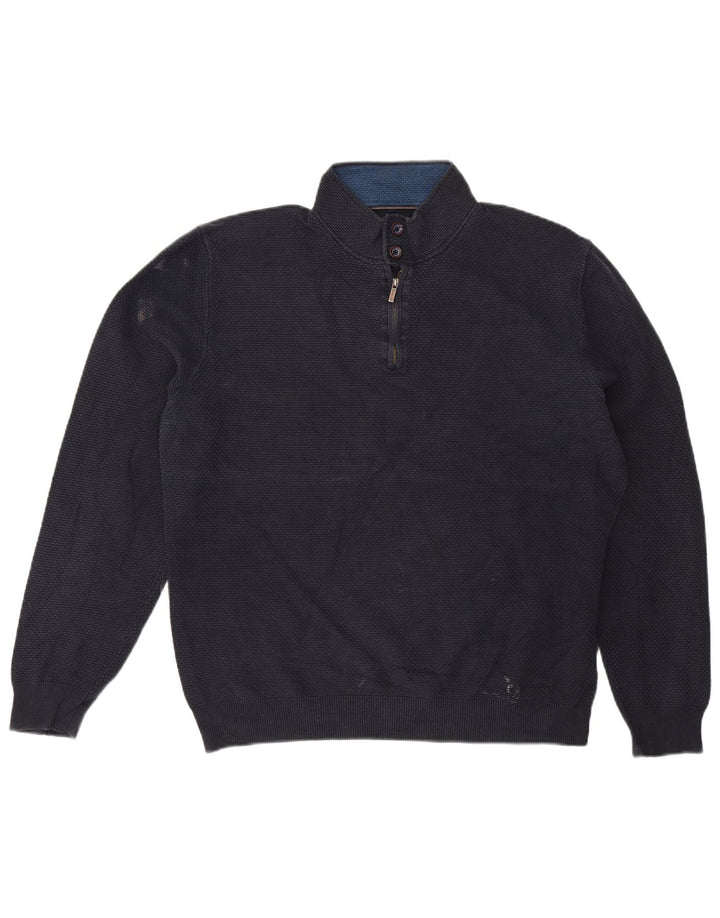 Suéter masculino Massimo Dutti com gola e botão 2XL algodão azul marinho