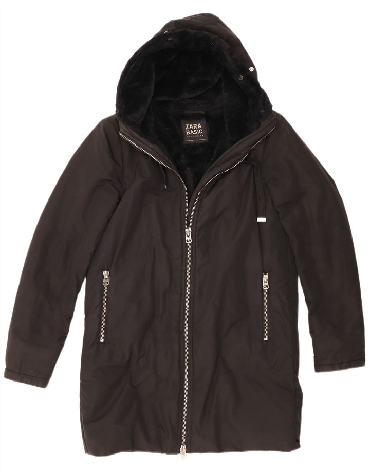 Casaco corta-vento feminino com capuz Zara Reino Unido 10 pequeno preto