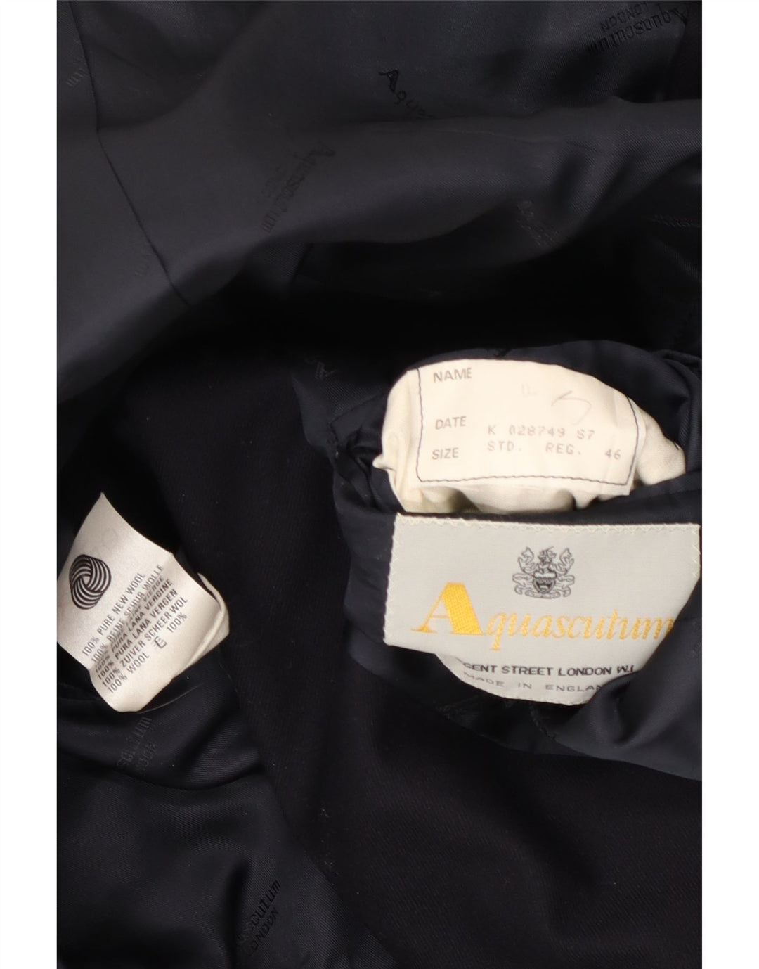 Aquascutum Jaqueta Blazer Masculina com 2 Botões IT 46 Pequena Lã Azul Marinho