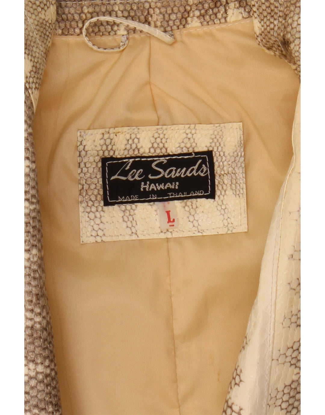 Jaqueta de couro masculina Lee Sands UK 40 grande bege estampa animal