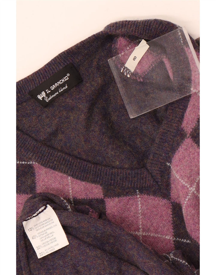 Il Granchio Suéter masculino com decote em V grande roxo Argyle/Diamante
