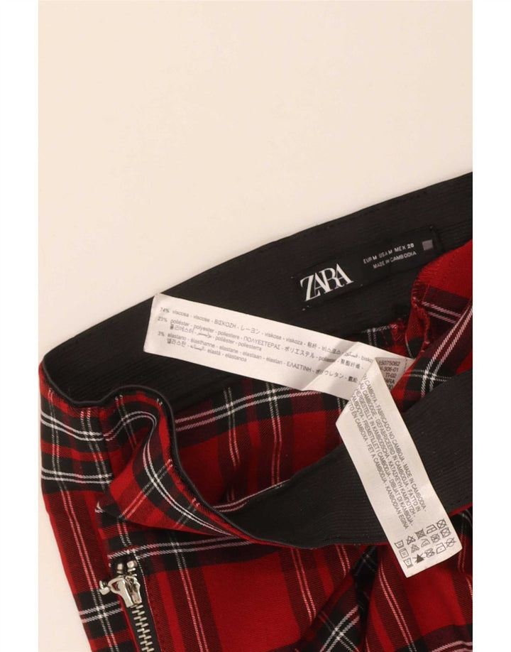 Zara Calça feminina casual slim média W28 L26 vermelha xadrez viscose