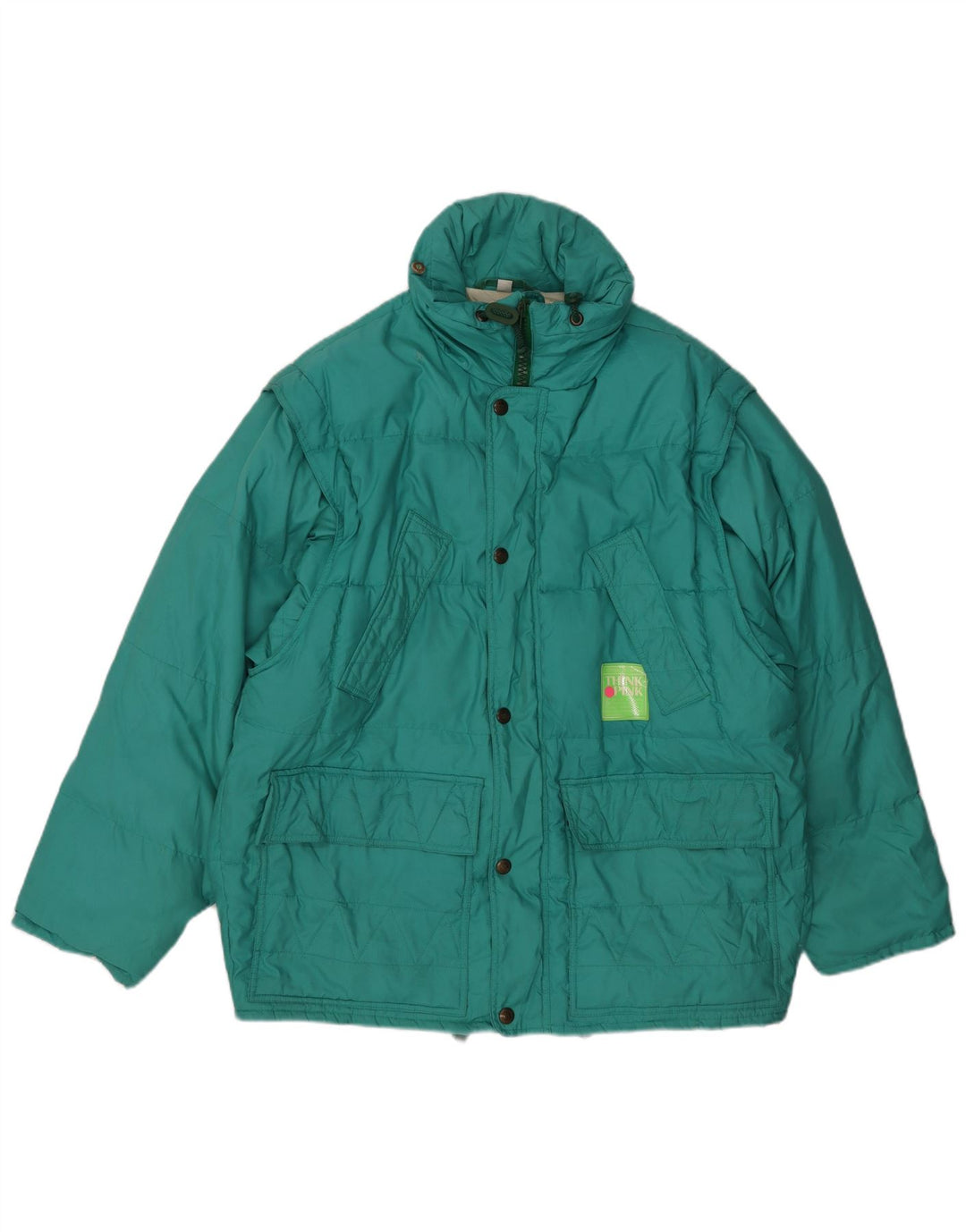 Jaqueta masculina acolchoada com capuz Think Pink IT 50 grande nylon verde