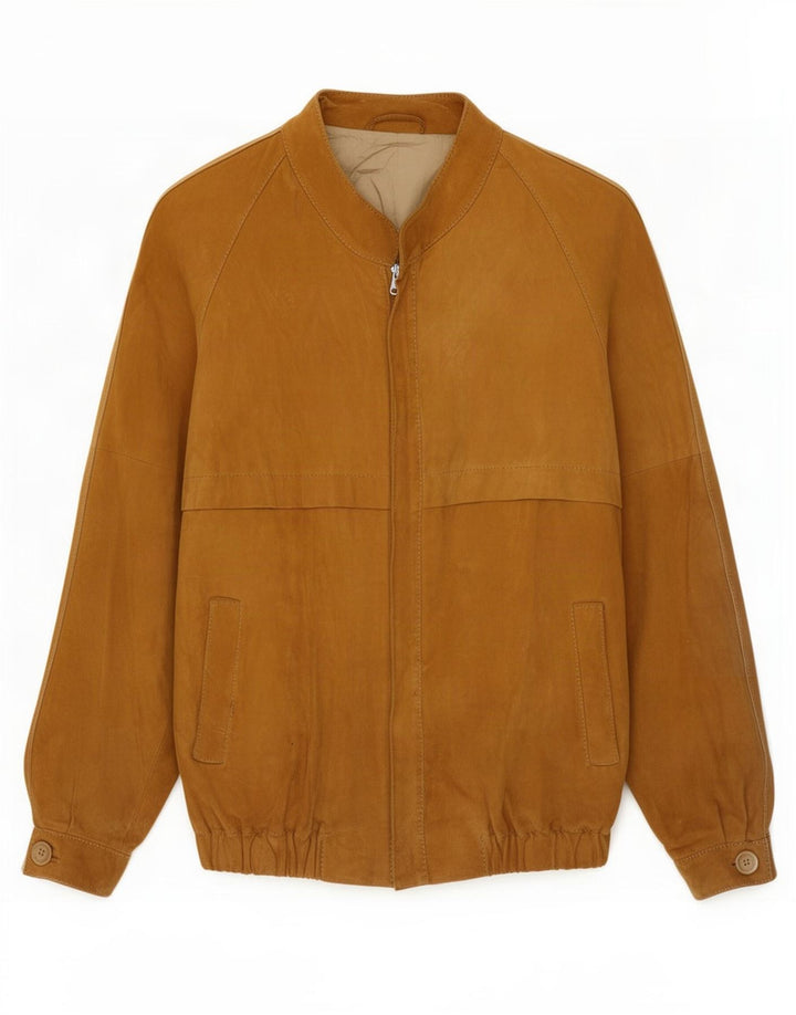 Jaqueta bomber masculina vintage de camurça UK 36 pequena bege