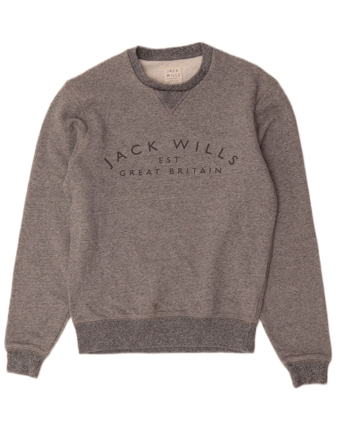 Jack Wills moletom gráfico masculino jumper XS algodão manchado cinza