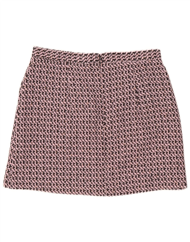 Mini saia feminina Topshop Reino Unido 14 grande W32 rosa Chevron poliéster