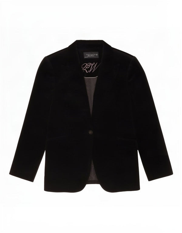 Jaqueta blazer feminina de veludo com 1 botão Zara EU 42 grande algodão preto
