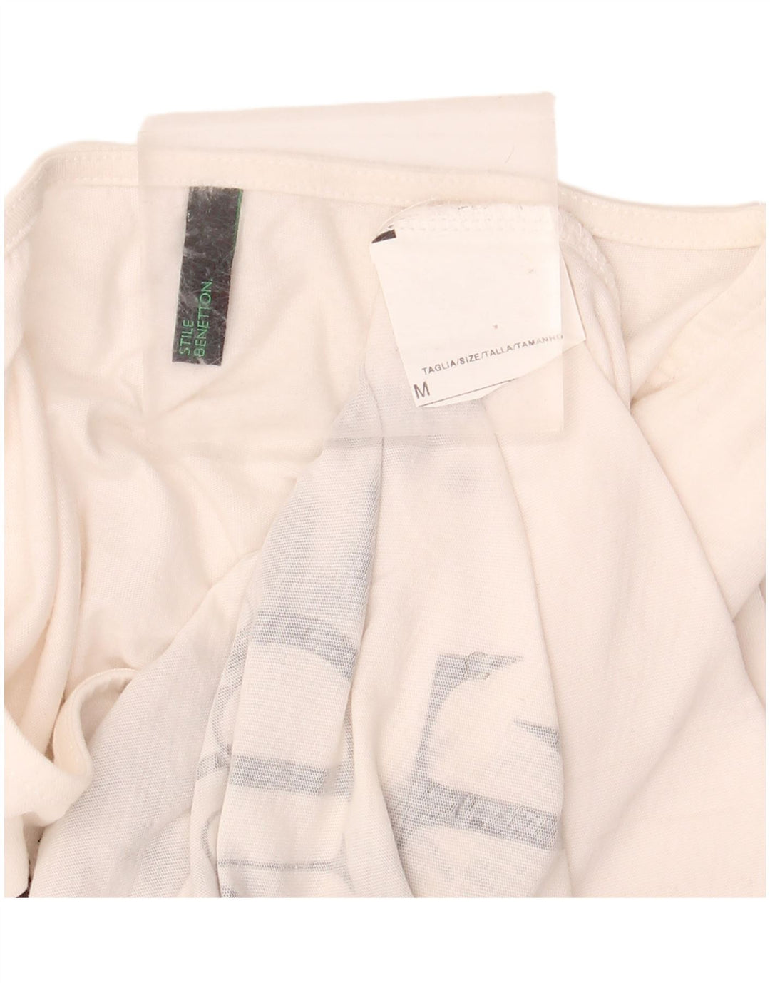 Top gráfico feminino BENETTON manga 3/4 UK 12 médio branco