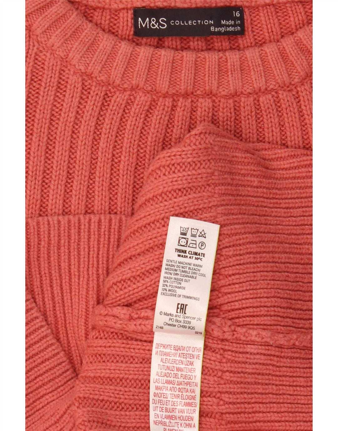 Suéter feminino Marks & Spencer com gola redonda Reino Unido 16 grande rosa