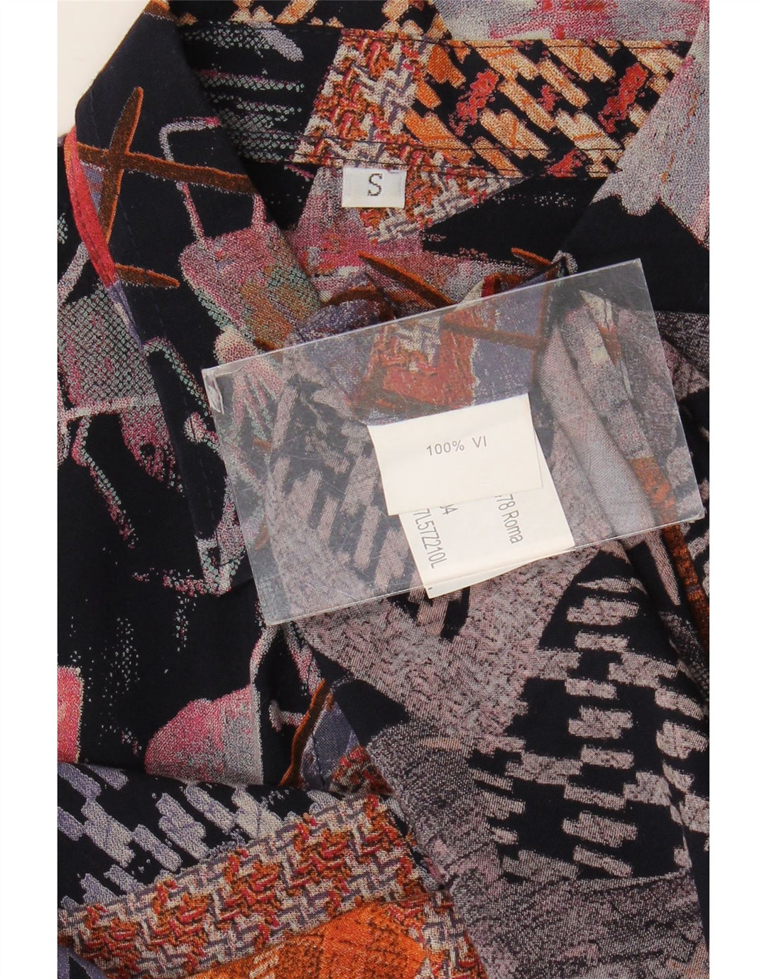 Camisa masculina vintage de manga curta pequena viscose geométrica multicolorida