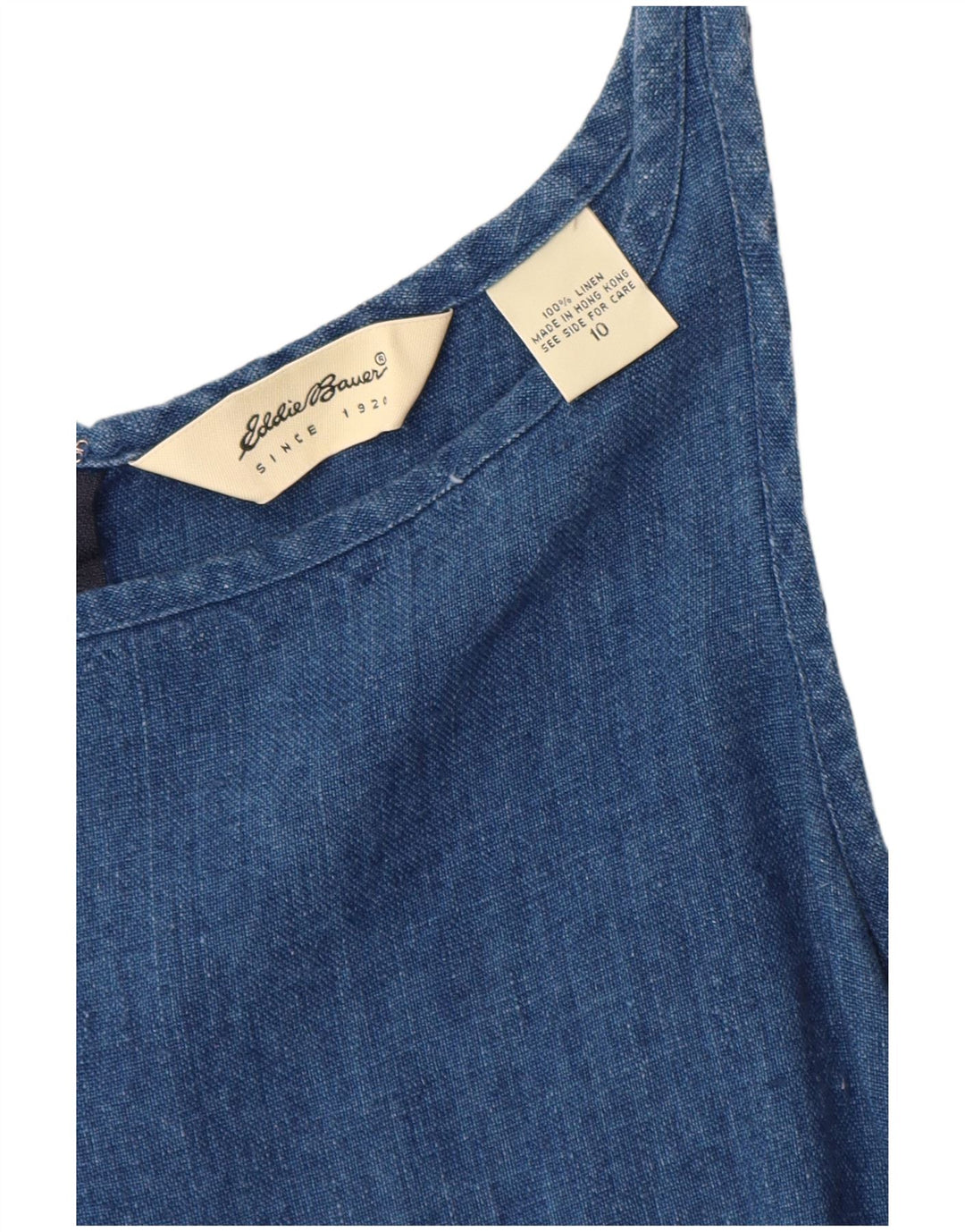 EDDIE BAUER Vestido feminino sem mangas com bainha US 10 grande linho azul