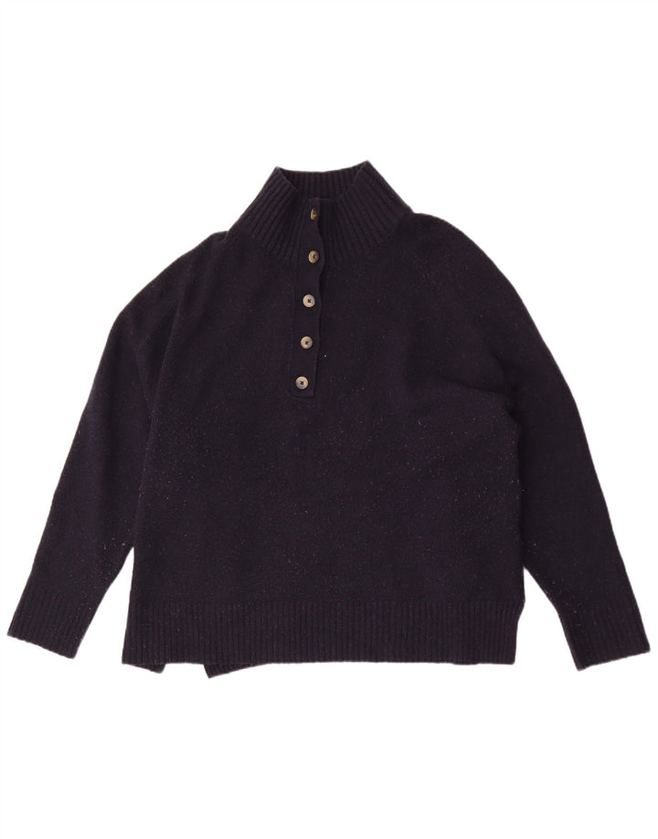 Suéter feminino Zara com gola grande e botão grande Reino Unido 16 grande azul marinho