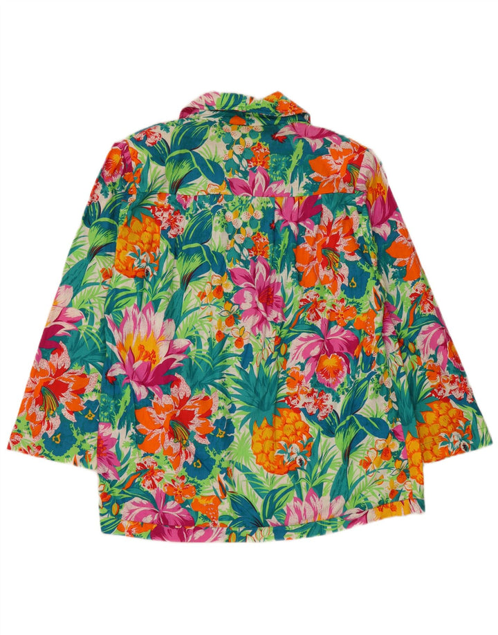 Jaqueta blazer feminina vintage com 2 botões Reino Unido 16 grande floral multicolorido