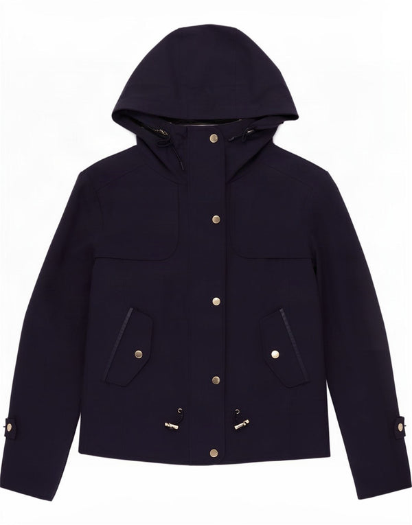 Trench coat feminino curto com capuz Marks & Spencer Reino Unido 12 médio azul marinho