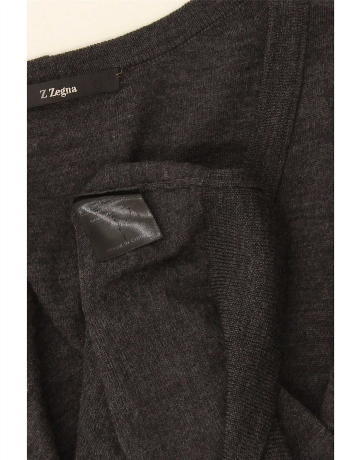 Suéter cardigã feminino Z ZEGNA US 6 lã cinza médio